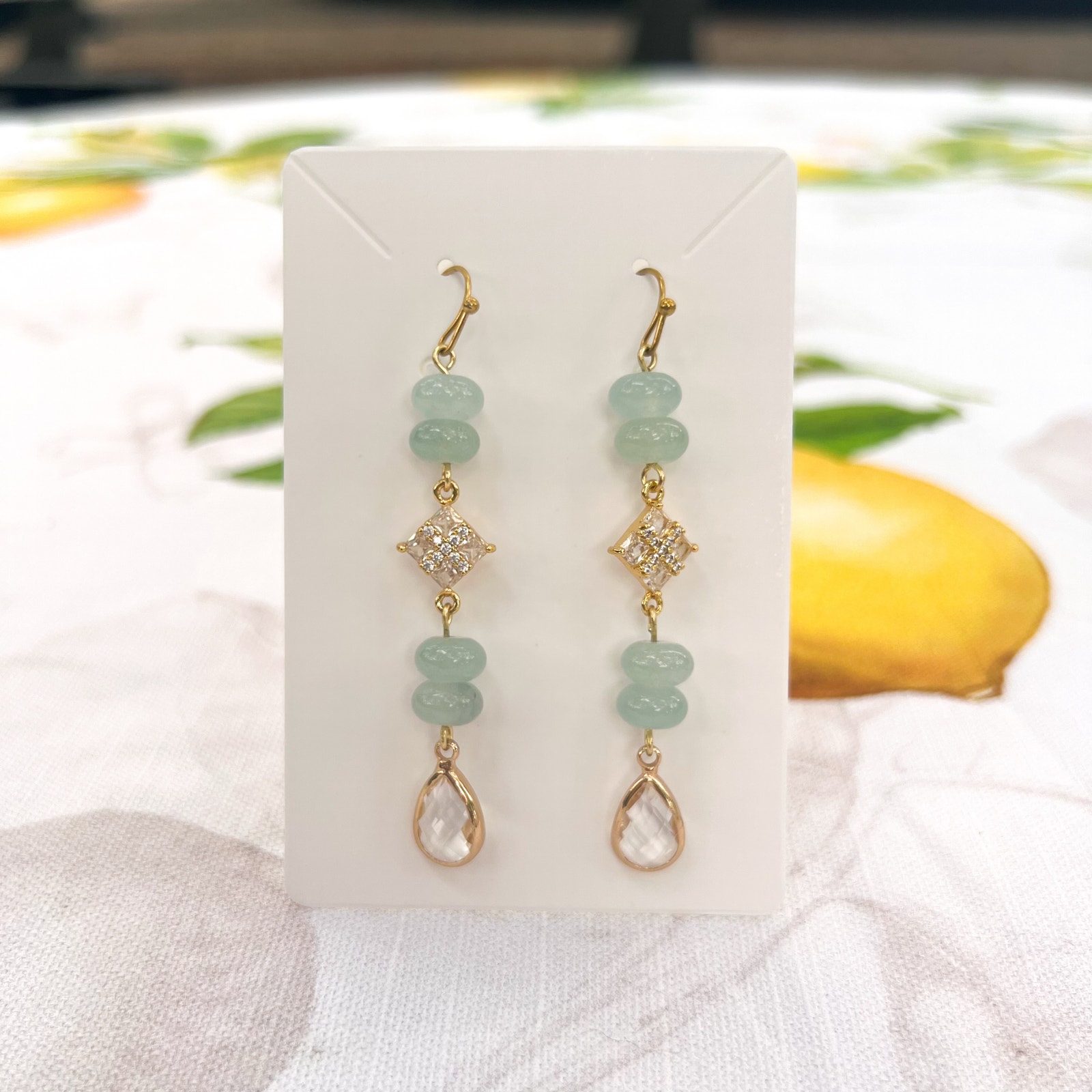 Chalcedony Aquamarine Amazonite Opal Sea Green Diamond Square Romantic Earrings